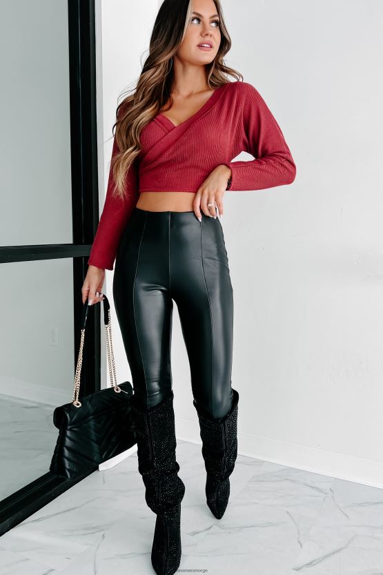 rødbrun NanaMacs ett trekk surplice langermet topp 402NJ0929