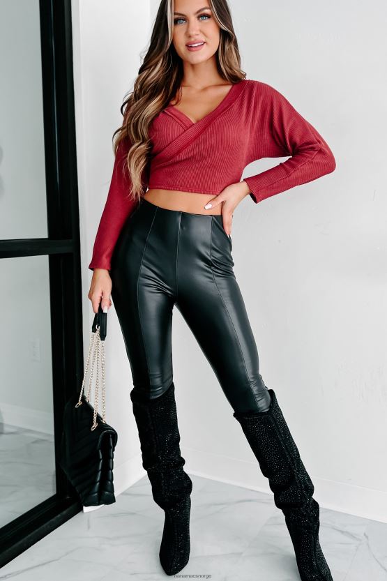 rødbrun NanaMacs ett trekk surplice langermet topp 402NJ0929