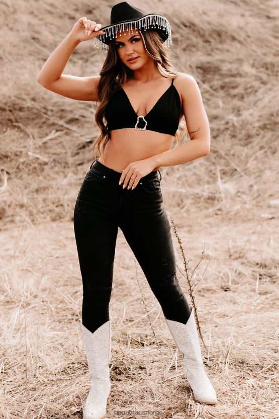 svart NanaMacs emani ribbet bralette topp 402NJ01165