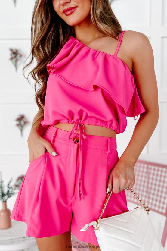 varm rosa NanaMacs jeg er alltid søt ruffled en skulder topp 402NJ01351