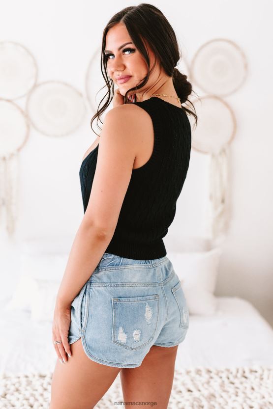 svart NanaMacs intellektuelle sysler kabel strikket beskåret genser vest 402NJ03836